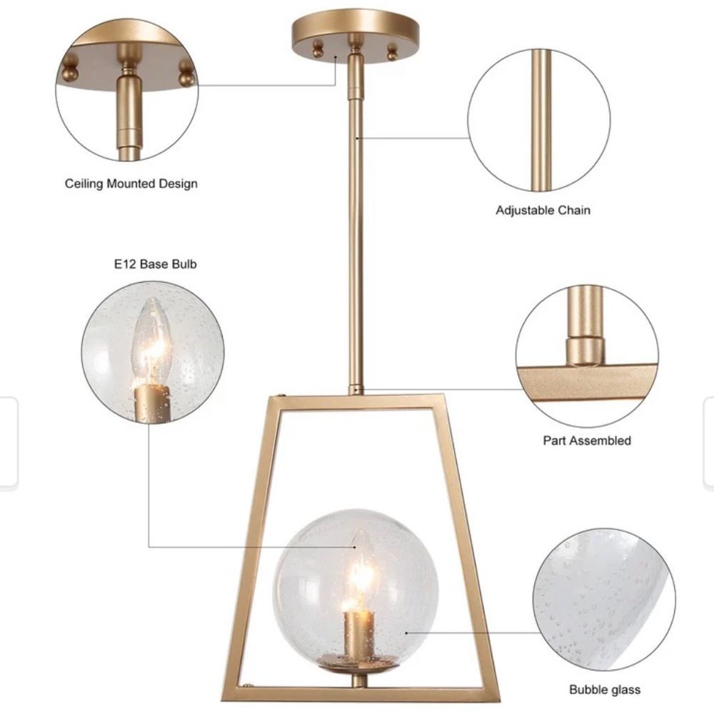 NEW Modern Farmhouse Gold Pendant Geometric Dimmable Kitchen Island Light - Picture 2 of 8